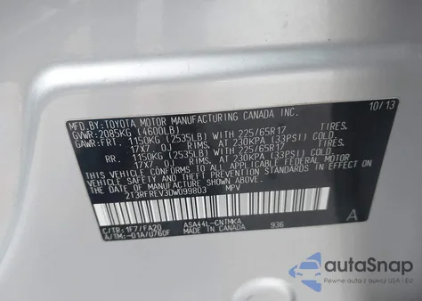 2013 Toyota Rav4 Xle z USA, uszkodzony, nr VIN 2T3RFREV3DW099803